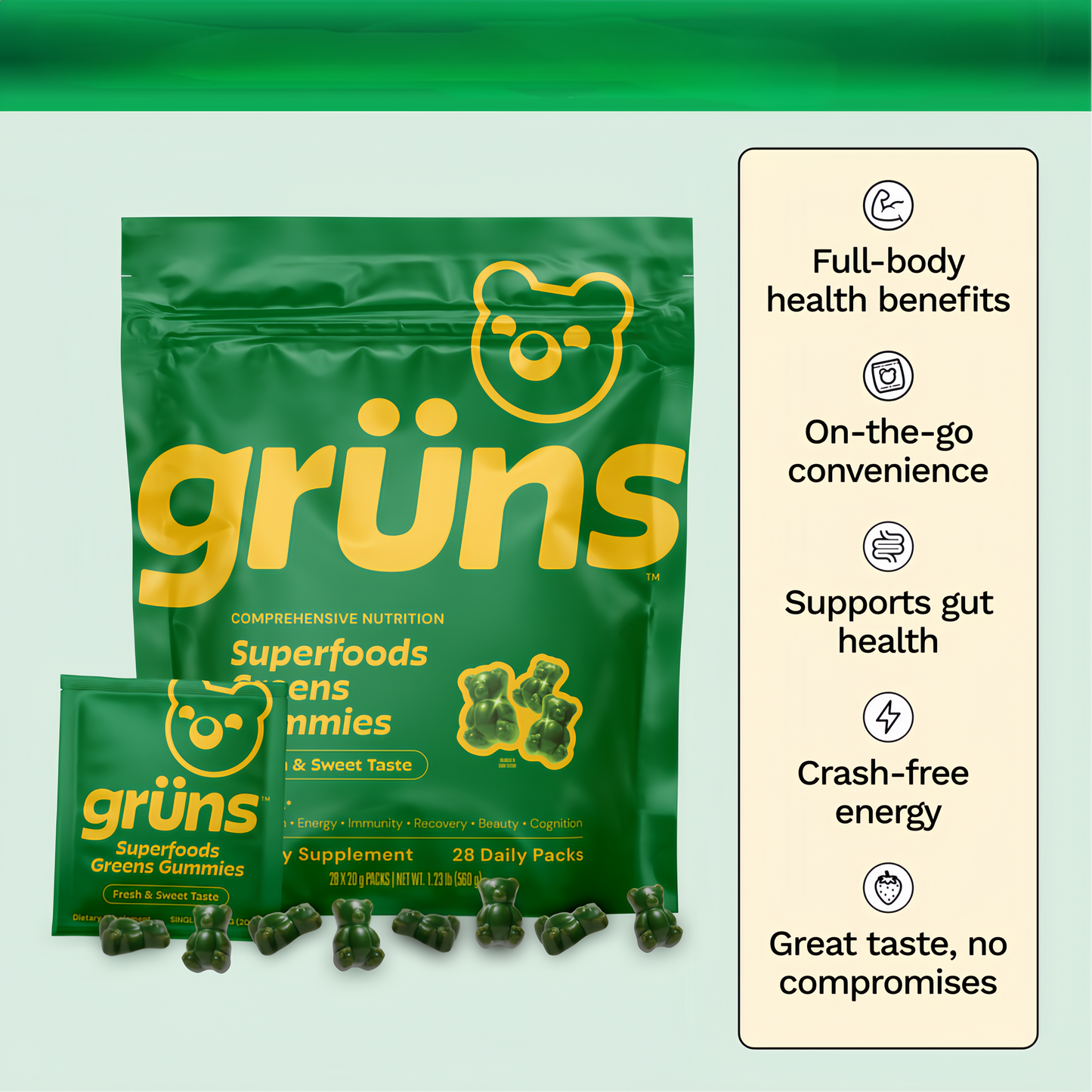 Gruns Adults Super Greens Multivitamin Gummies