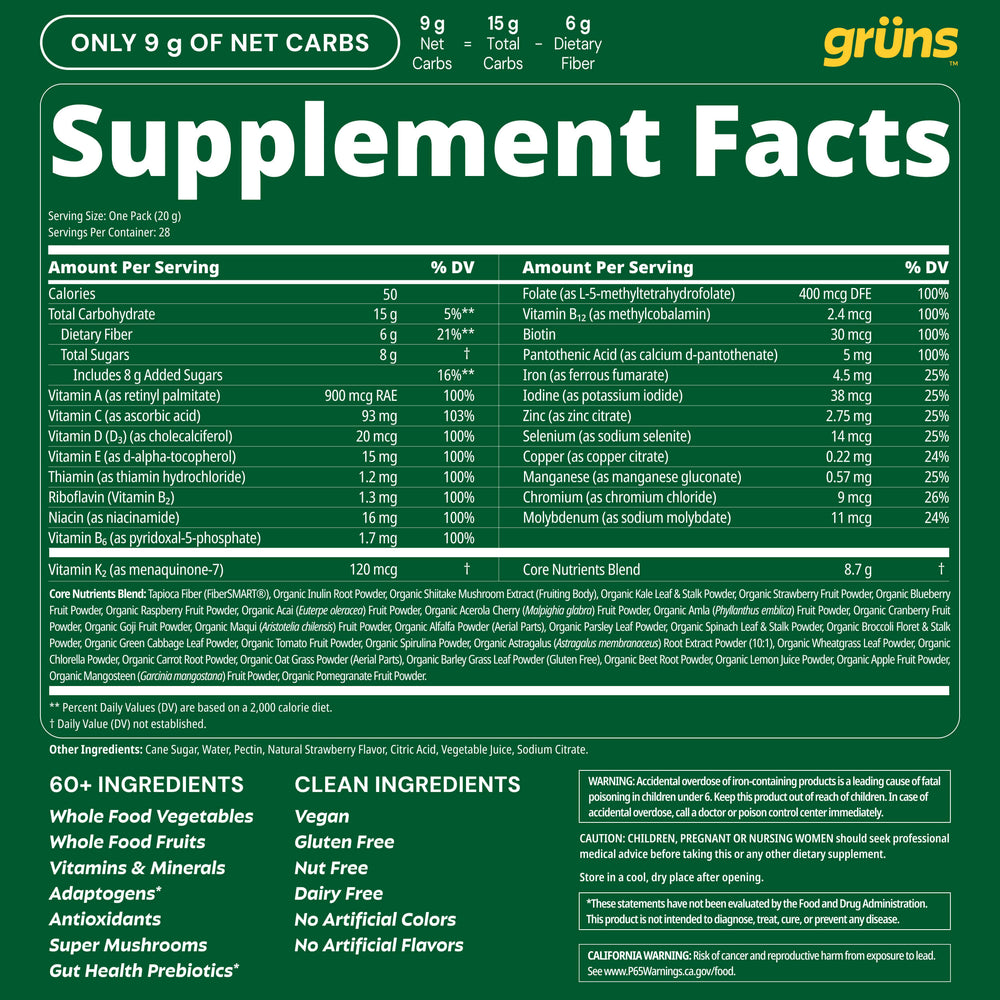 Gruns Adults Super Greens Multivitamin Gummies